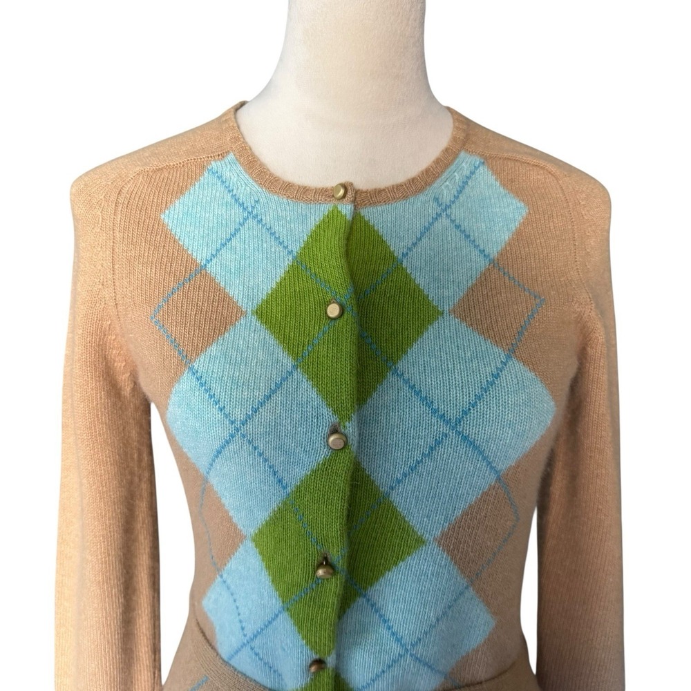 J.Crew Vintage Cardigan Merino Wool/ Angora / Cashmere Argyle Preppy Academia S - Picture 2 of 15